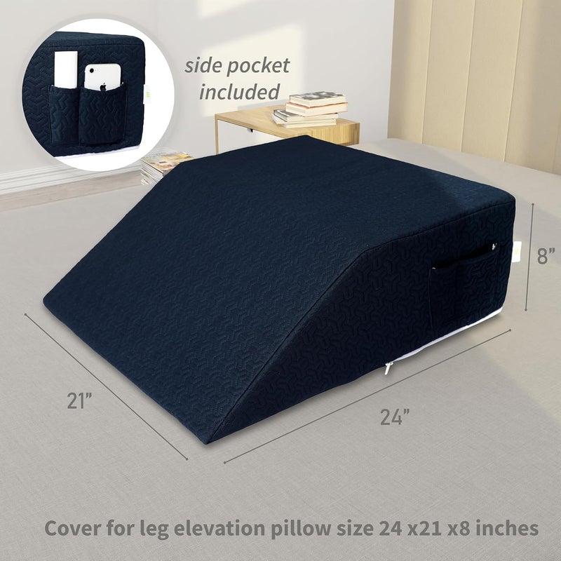 MEOVEN Wedge Pillow Cover for 24x21x8 Leg Elevation Cushion, Knee Pillow Cover, Hypoallergenic Replacement Pillowcase with Zipper & Pockets, Navy Blue - Image 3
